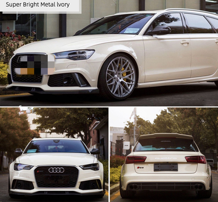 PET Swipeable Metallic Ivory Gloss Car Wrap Film ความหนา 4.8MIL
