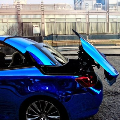 กาวแบบถอดได้ Chrome Blue Car Wrap Mirror Effect Vinyl Wrap