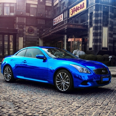 กาวแบบถอดได้ Chrome Blue Car Wrap Mirror Effect Vinyl Wrap