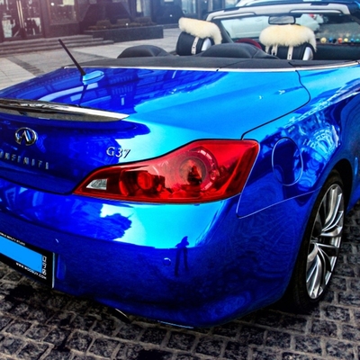 กาวแบบถอดได้ Chrome Blue Car Wrap Mirror Effect Vinyl Wrap