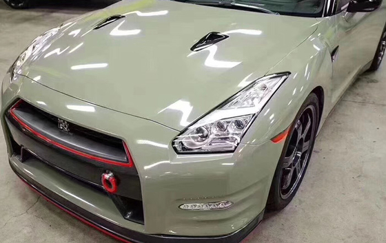 ความทนทานต่อความร้อน Slidable Ultra High Gloss Car Wrap สี Khaki Green Automotive Vinyl Wrap